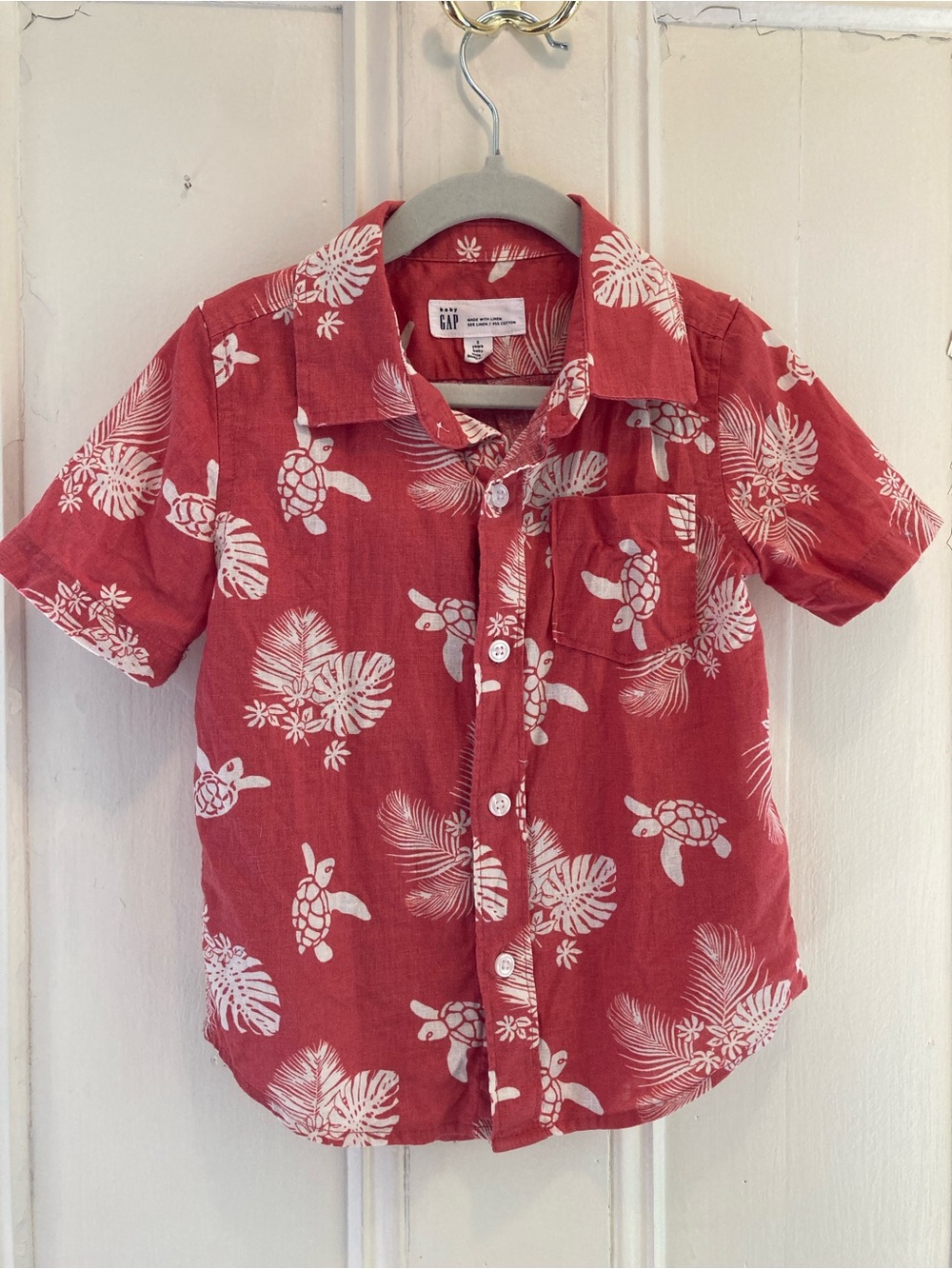 3 for $20 GAP Red Short-Sleeve Button-Down with White Turtle Print
